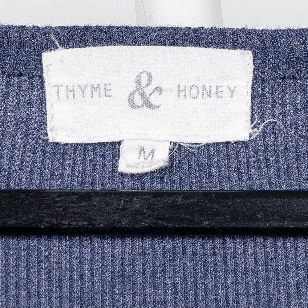 Thyme & Honey Swing Dress M Womens Long Sleeve Blue Ribbed Stretch Scoop Cotton - Picture 5 of 6